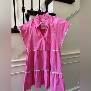 CROSBY by Mollie Burch Pink Tiered Mini Sundress with Mandarin Collar